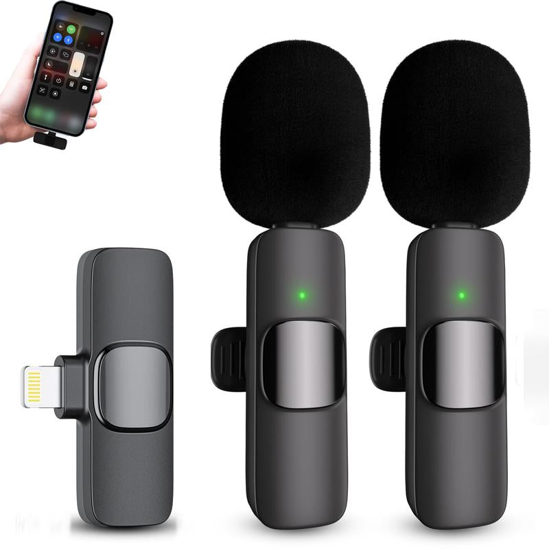 2 Pack Professional Wireless Mini Microphone for Iphone, Ipad Iphone 15, Ios and Android Devices, Professional Microphone for Video Recording, Vlog,Live Streaming